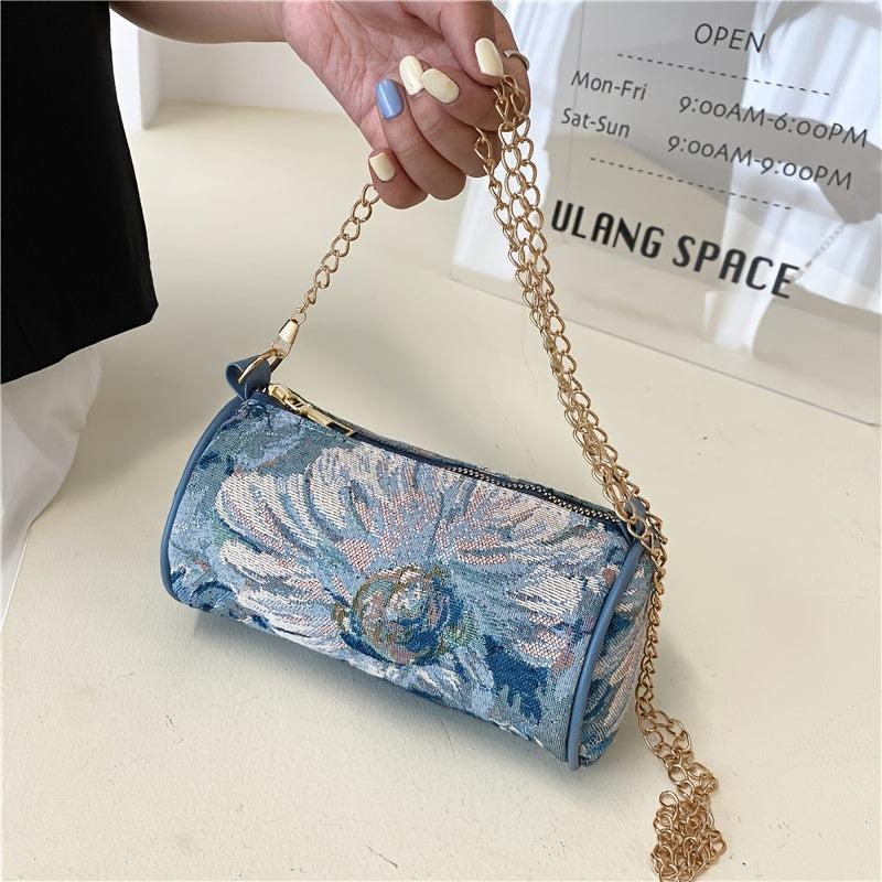 Floral Embroidery Shoulder Bag Mini Chain Crossbody Bag