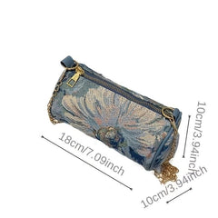 Floral Embroidery Shoulder Bag Mini Chain Crossbody Bag