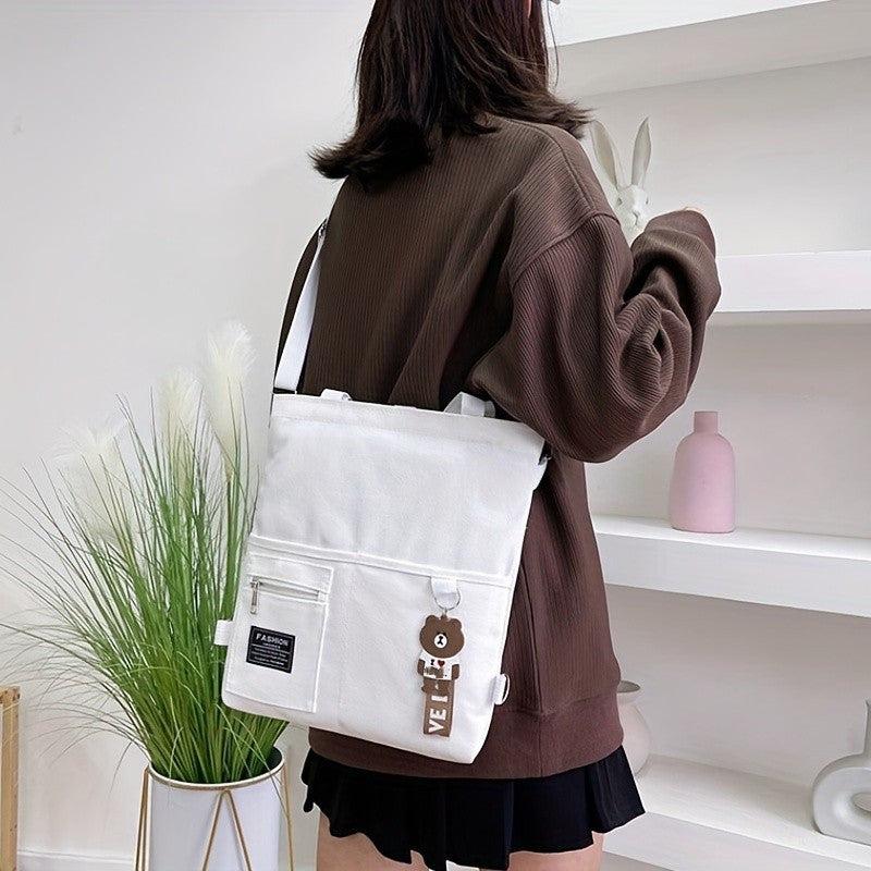Canvas Shoulder Bag Portable Top Handle Square Handbag