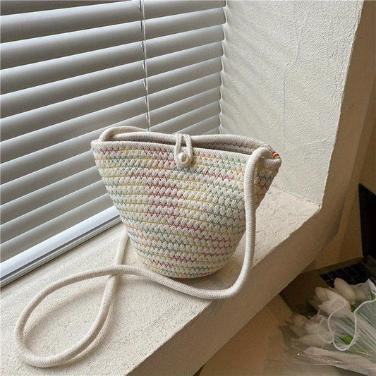 Braided Beach Bag Small Crossbody With Faux Pearl