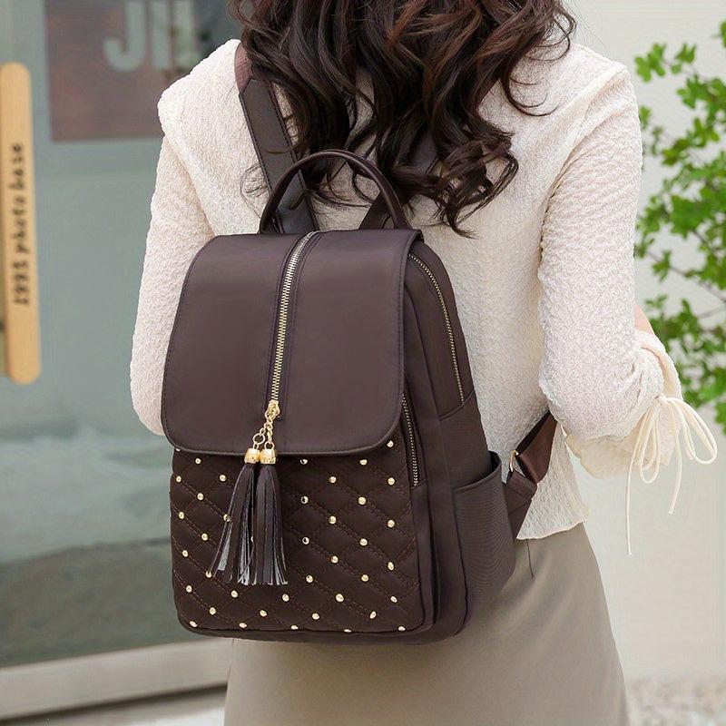 Minimalist Rivets Decor Daypack with Argyle Pattern