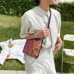 Vintage Women Face Pattern Clutch Bag Zipper Classic Coin Purse
