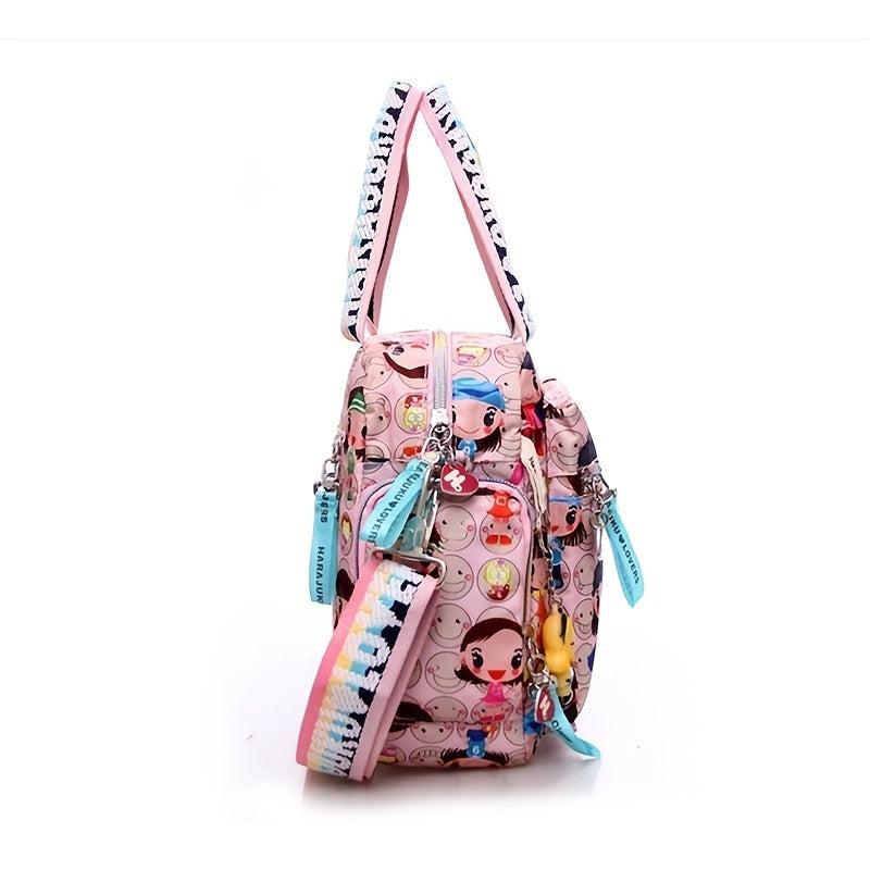 Cartoon Printed Nylon Handbag Pockets Shoulder Bag Large Capacity Storage Bag