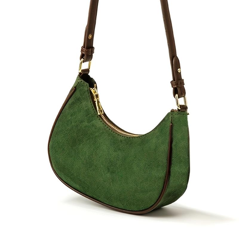 Vintage Crescent Shoulder Bag Argyle Embossed Hobo Purse