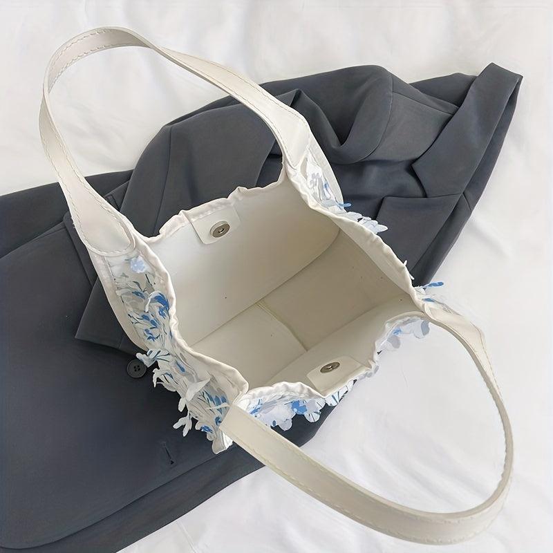 Lase Flower Decor Shoulder Bag Stylish Casual Storage Bag