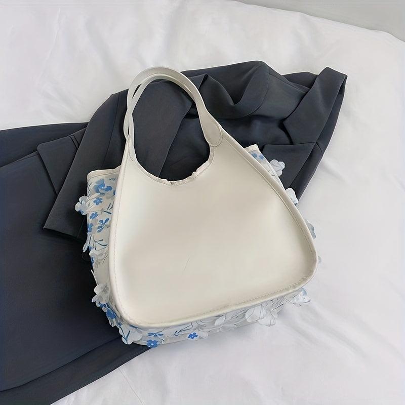 Lase Flower Decor Shoulder Bag Stylish Casual Storage Bag