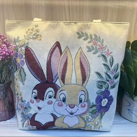 Vintage Bunny Pattern Tote Bag Lightweight Shoulder Bag
