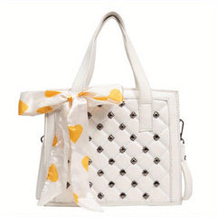 Niche Rivets Decor Quilted Shoulder Bag with Scarf