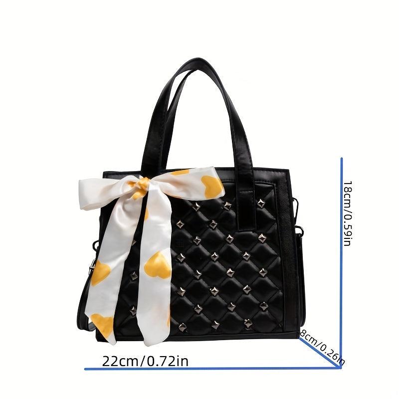 Niche Rivets Decor Quilted Shoulder Bag with Scarf