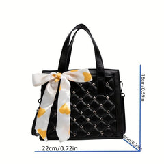 Niche Rivets Decor Quilted Shoulder Bag with Scarf