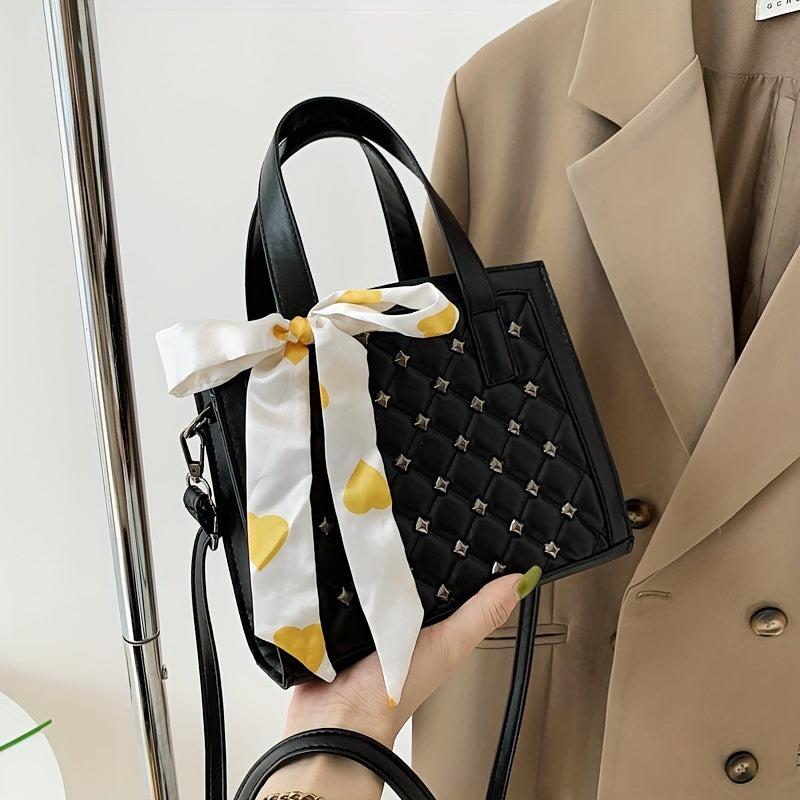 Niche Rivets Decor Quilted Shoulder Bag with Scarf