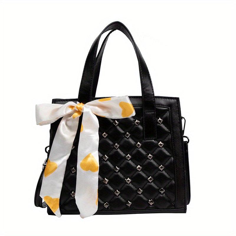 Niche Rivets Decor Quilted Shoulder Bag with Scarf
