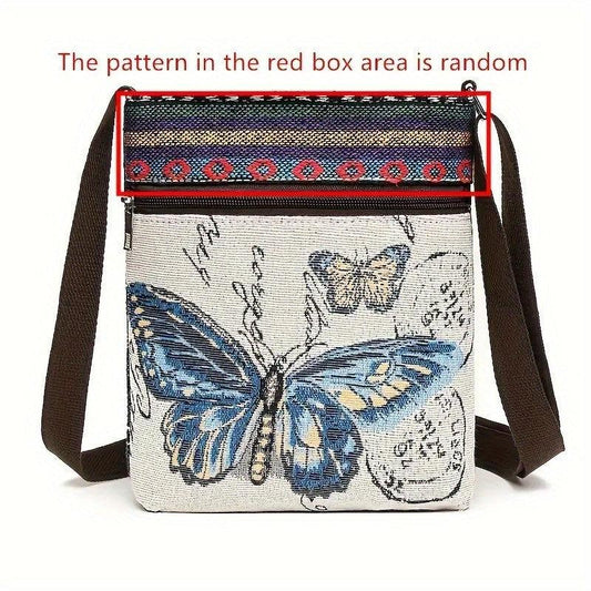 Animal Embroidery Canvas Square Bag Zipper Shoulder Phone Bag