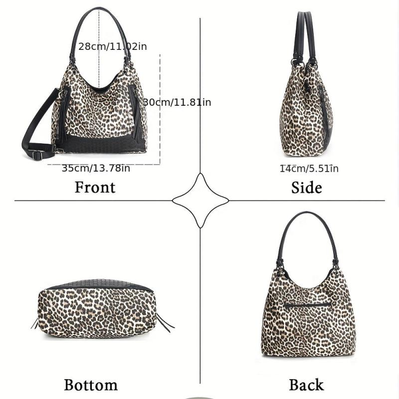 Leopard Print Tote Bag Large Capacity Shoulder Bag Women's Stylish Handbag