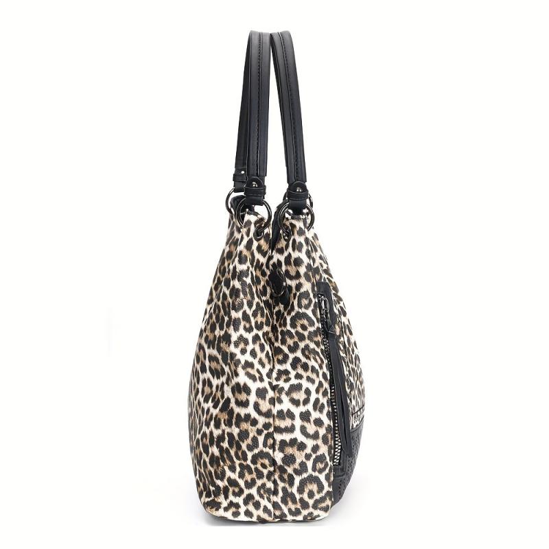 Leopard Print Tote Bag Large Capacity Shoulder Bag Women's Stylish Handbag