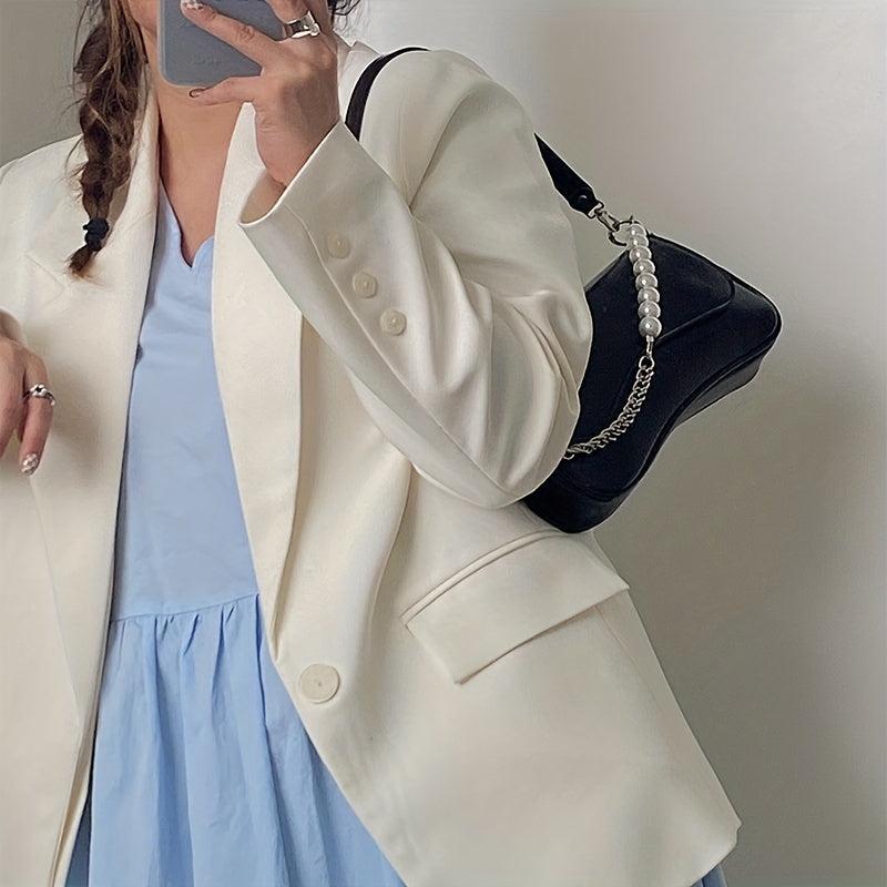 Solid Shoulder Bag Flap Underarm Bag With Bead Decor Chain Strap