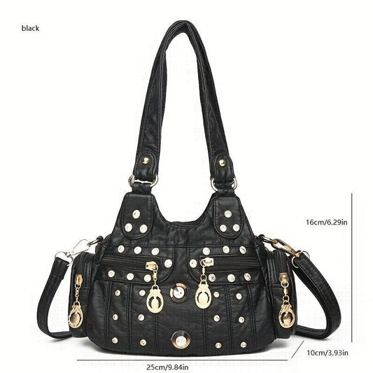 Vintage Rhinestone Shoulder Bag Colorblock Handbag