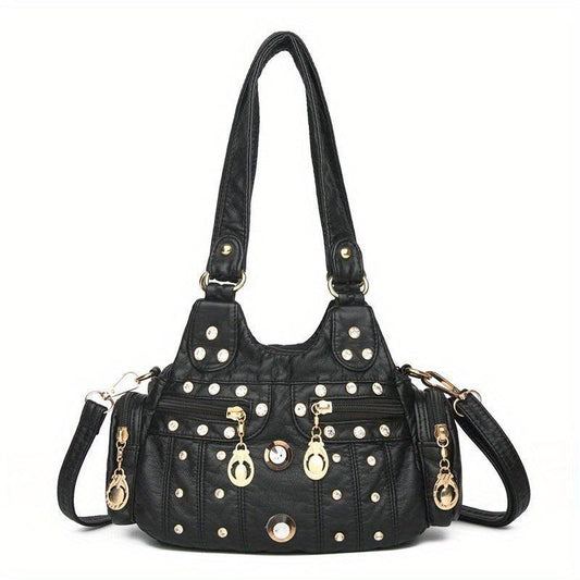 Vintage Rhinestone Shoulder Bag Colorblock Handbag