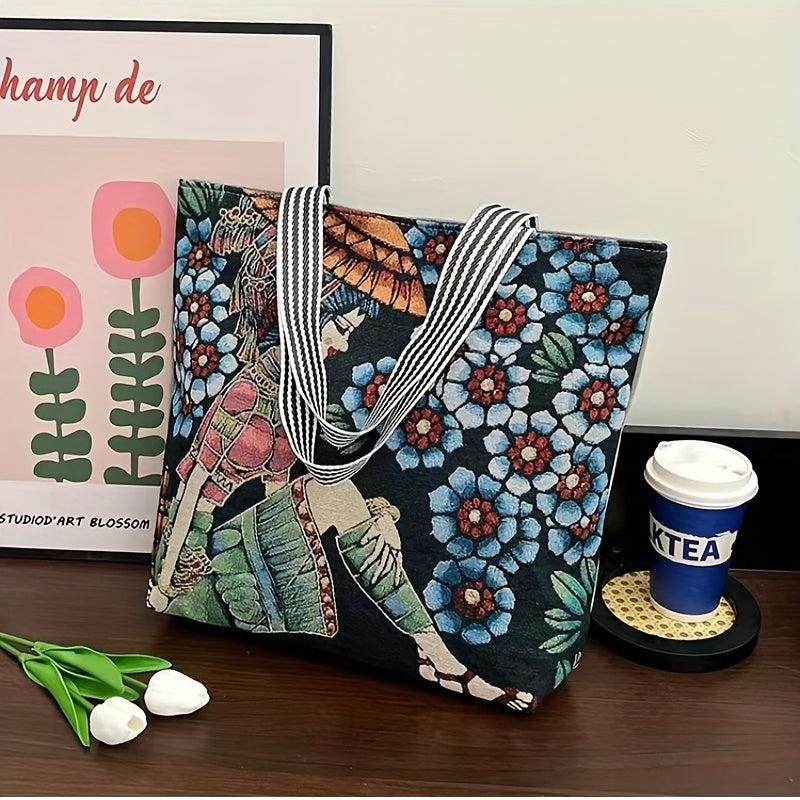 Ethnic Style Canvas Tote Bag Vintage Embroidery Large Shoulder Bag