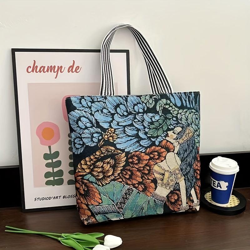 Ethnic Style Canvas Tote Bag Vintage Embroidery Large Shoulder Bag