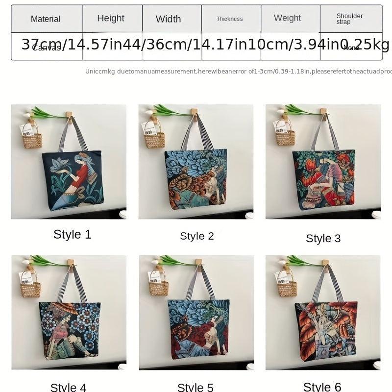 Ethnic Style Canvas Tote Bag Vintage Embroidery Large Shoulder Bag
