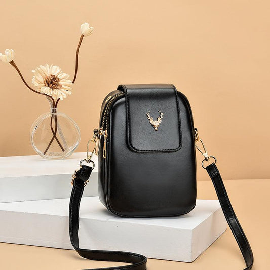 Women's Mini Crossbody Bag Metal Decor Phone Bag Faux Leather Zipper Purse
