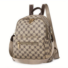 Vintage Geometric Print Backpack Retro PU Leather Daypack