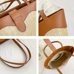 Summer Minimalist Straw Bag Colorblock Woven Handbag All Match Holiday Bag