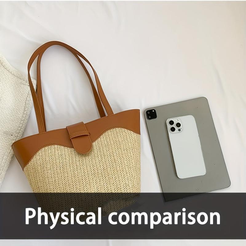 Summer Minimalist Straw Bag Colorblock Woven Handbag All Match Holiday Bag
