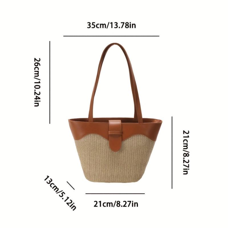 Summer Minimalist Straw Bag Colorblock Woven Handbag All Match Holiday Bag