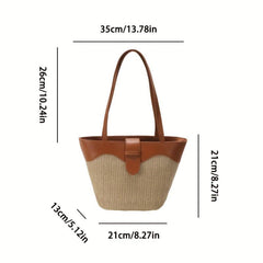 Summer Minimalist Straw Bag Colorblock Woven Handbag All Match Holiday Bag
