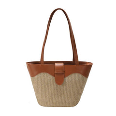 Summer Minimalist Straw Bag Colorblock Woven Handbag All Match Holiday Bag
