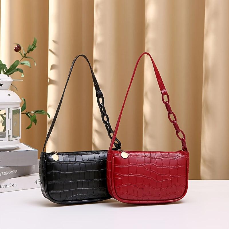 Crocodile Embossed Shoulder Bag Zipper Bag For Work