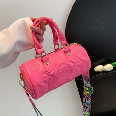 Embroidery Cylinder Bucket Bag Round Handbag Purse Women's Crossbody Bag