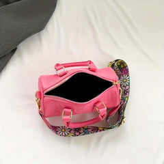 Embroidery Cylinder Bucket Bag Round Handbag Purse Women's Crossbody Bag