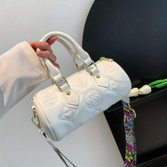 Embroidery Cylinder Bucket Bag Round Handbag Purse Women's Crossbody Bag