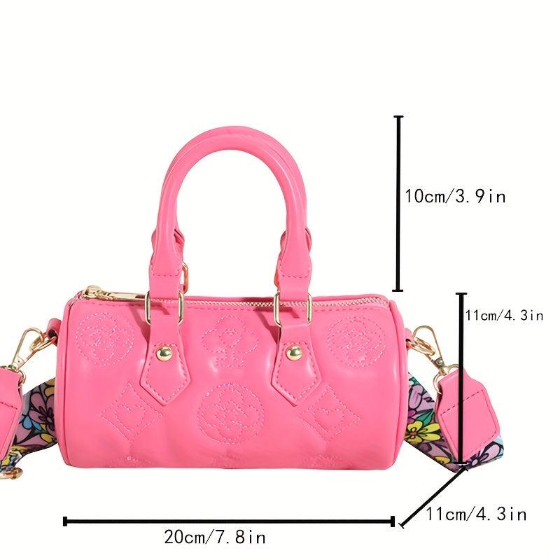 Embroidery Cylinder Bucket Bag Round Handbag Purse Women's Crossbody Bag