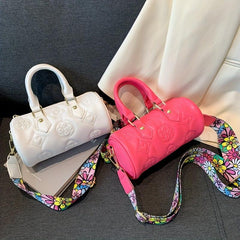 Embroidery Cylinder Bucket Bag Round Handbag Purse Women's Crossbody Bag