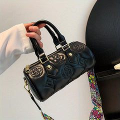 Embroidery Cylinder Bucket Bag Round Handbag Purse Women's Crossbody Bag