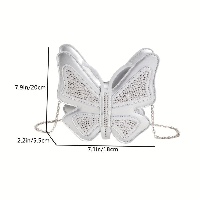 Butterfly Beads Metal Chain Crossbody Bag PU Leather Fancy Shoulder Bag