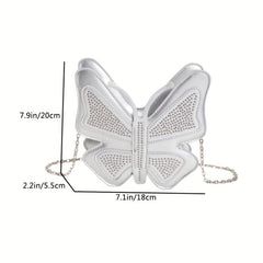Butterfly Beads Metal Chain Crossbody Bag PU Leather Fancy Shoulder Bag