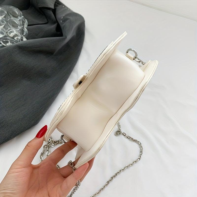 Butterfly Beads Metal Chain Crossbody Bag PU Leather Fancy Shoulder Bag