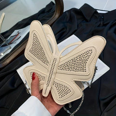 Butterfly Beads Metal Chain Crossbody Bag PU Leather Fancy Shoulder Bag