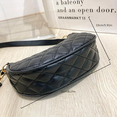 Argyle Quilted Crescent Bag Crossbody Tassel Decor Stylish PU Leather Purse
