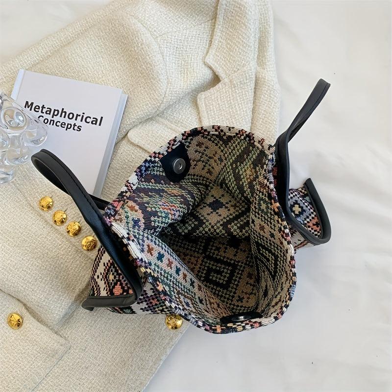 Geometric Pattern Shoulder Bag Ethnic Style Portable Handbag