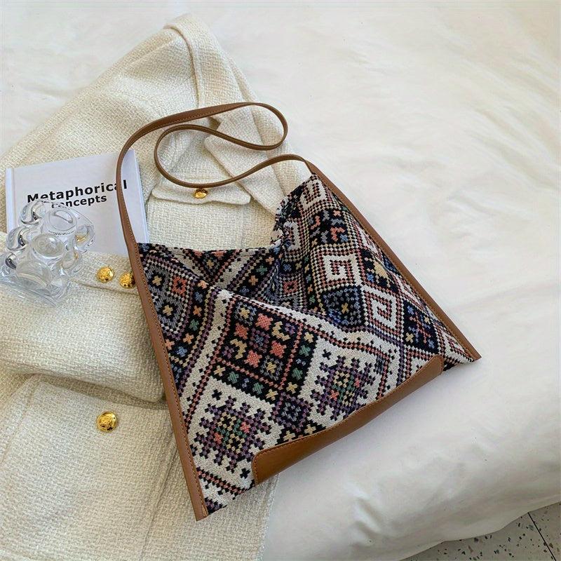 Geometric Pattern Shoulder Bag Ethnic Style Portable Handbag