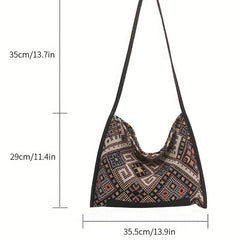 Geometric Pattern Shoulder Bag Ethnic Style Portable Handbag