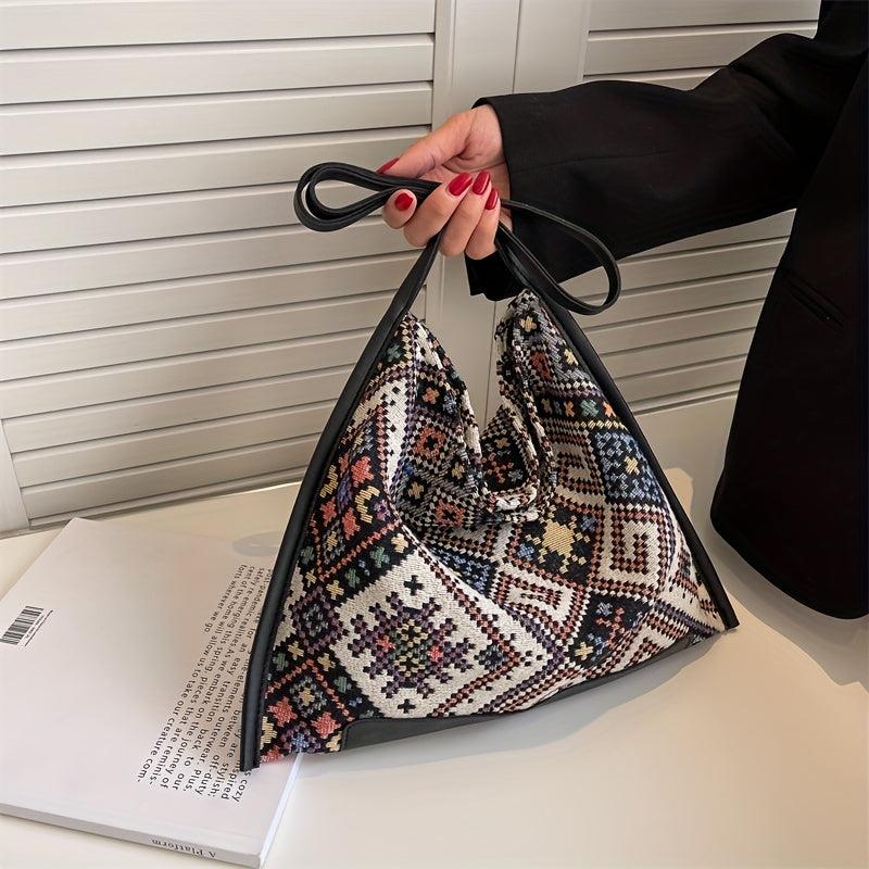 Geometric Pattern Shoulder Bag Ethnic Style Portable Handbag