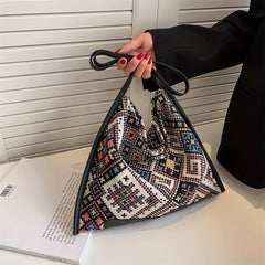 Geometric Pattern Shoulder Bag Ethnic Style Portable Handbag