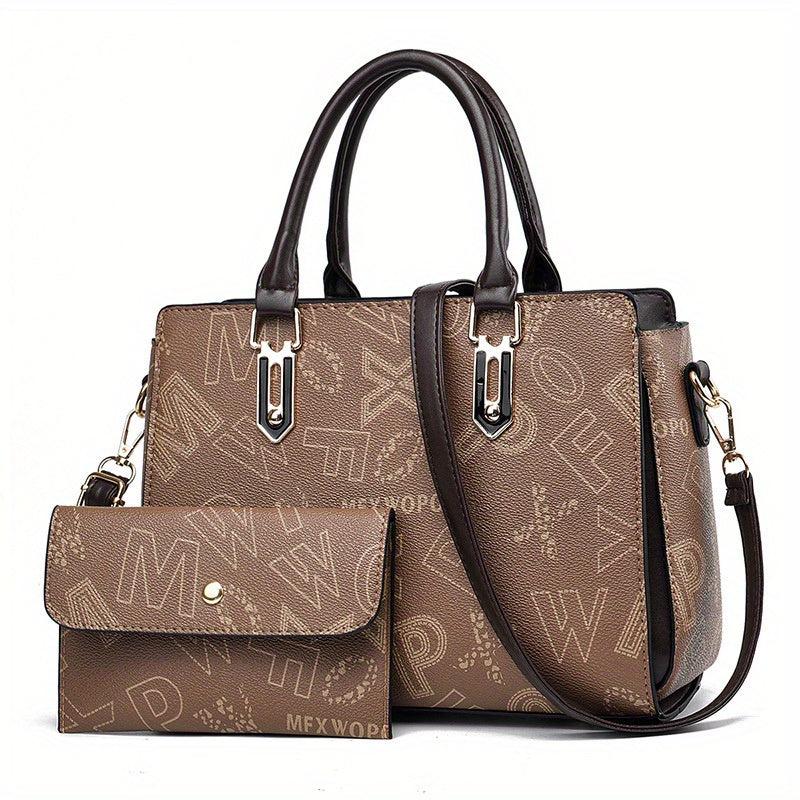 Vintage Letter Pattern Tote Bag Large Capacity Shoulder Bag